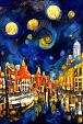 Maanverlichte nacht, geïnspireerd op Van Gogh