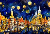 Maanverlichte nacht, geïnspireerd op Van Gogh