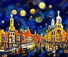 Maanverlichte nacht, geïnspireerd op Van Gogh