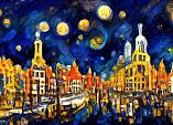 Maanverlichte nacht, geïnspireerd op Van Gogh