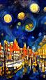 Maanverlichte nacht, geïnspireerd op Van Gogh