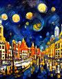 Maanverlichte nacht, geïnspireerd op Van Gogh