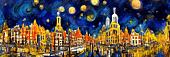 Maanverlichte nacht, geïnspireerd op Van Gogh