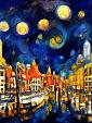 Maanverlichte nacht, geïnspireerd op Van Gogh