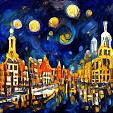 Maanverlichte nacht, geïnspireerd op Van Gogh