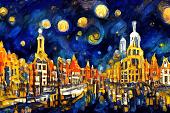 Maanverlichte nacht, geïnspireerd op Van Gogh