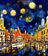 Maanverlichte nacht, geïnspireerd op Van Gogh