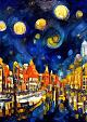 Maanverlichte nacht, geïnspireerd op Van Gogh