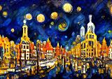 Maanverlichte nacht, geïnspireerd op Van Gogh