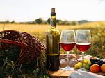 Picknick in de natuur bij zonsondergang