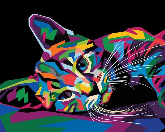 Grafisch getekende kat in Pop Art stijl