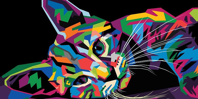 Grafisch getekende kat in Pop Art stijl