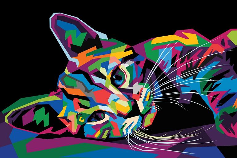 Grafisch getekende kat in Pop Art stijl