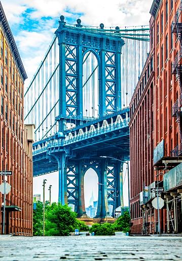 Manhattan bridge tussen 2 gebouwen