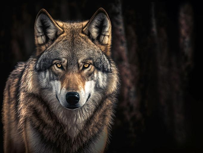 Indringend aankijkende grijze wolf