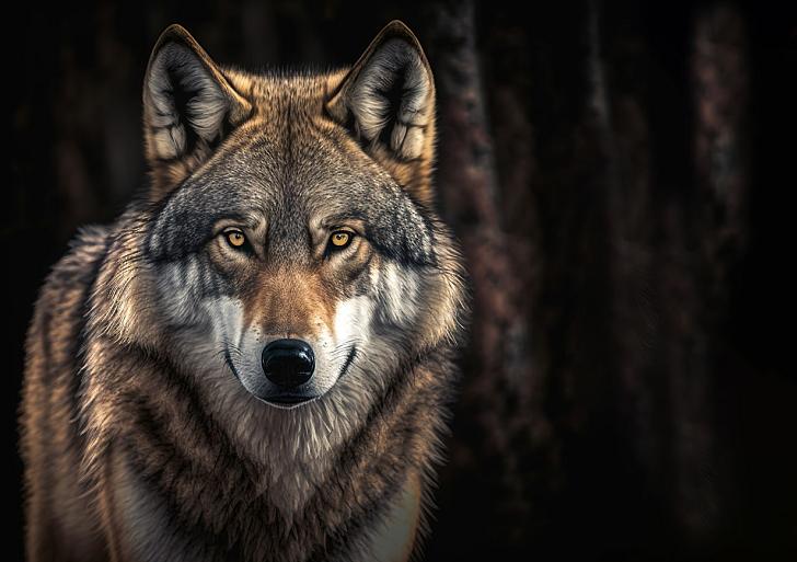 Indringend aankijkende grijze wolf