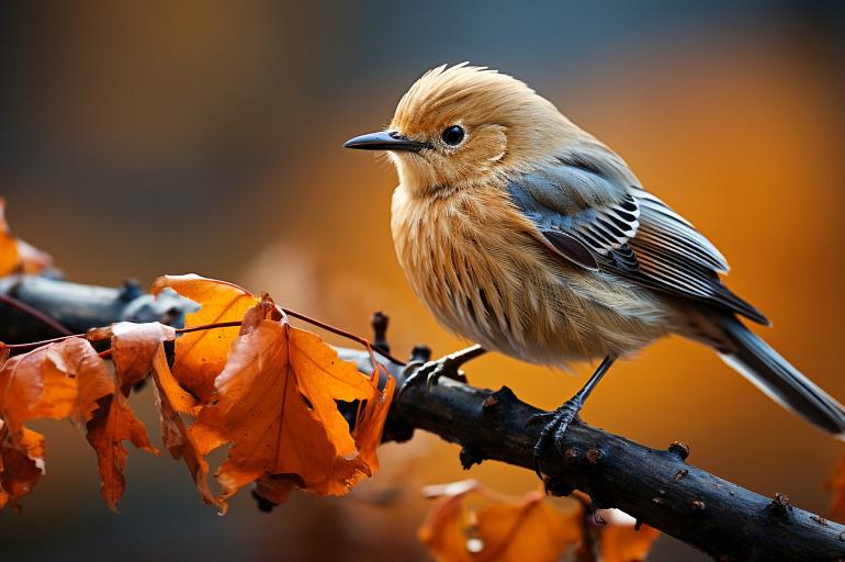 Nachtegaal op herfstachtige tak