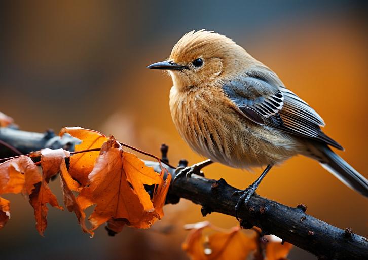 Nachtegaal op herfstachtige tak