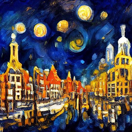 Maanverlichte nacht, geïnspireerd op Van Gogh