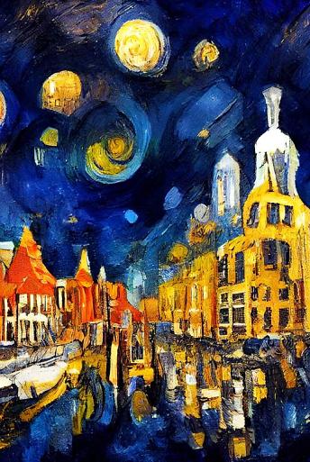 Maanverlichte nacht, geïnspireerd op Van Gogh