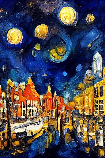 Maanverlichte nacht, geïnspireerd op Van Gogh