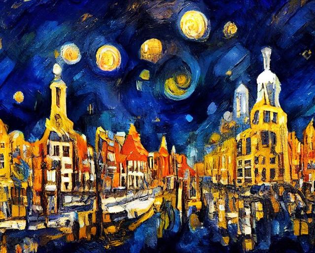 Maanverlichte nacht, geïnspireerd op Van Gogh