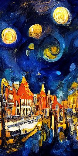 Maanverlichte nacht, geïnspireerd op Van Gogh