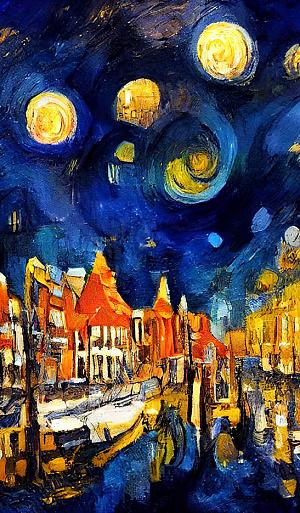 Maanverlichte nacht, geïnspireerd op Van Gogh