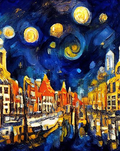 Maanverlichte nacht, geïnspireerd op Van Gogh