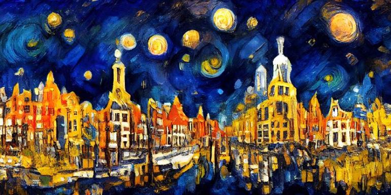 Maanverlichte nacht, geïnspireerd op Van Gogh