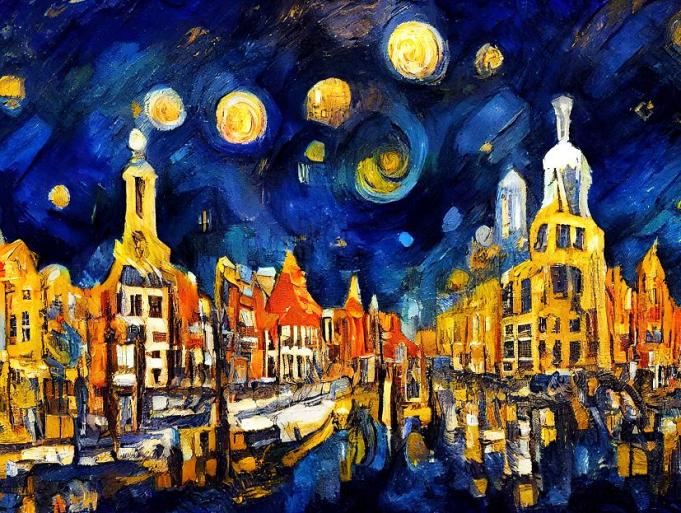 Maanverlichte nacht, geïnspireerd op Van Gogh