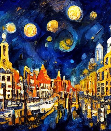 Maanverlichte nacht, geïnspireerd op Van Gogh