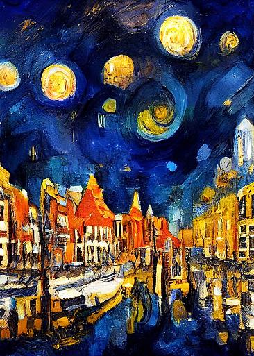 Maanverlichte nacht, geïnspireerd op Van Gogh