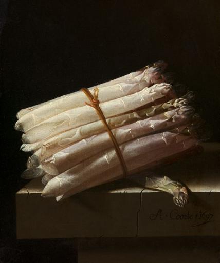 Stilleven met asperges, Adriaen Coorte, 1697 