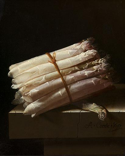 Stilleven met asperges, Adriaen Coorte, 1697 