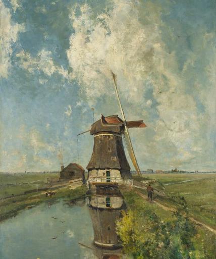 Een Molen aan een Poldervaart, Paul Joseph Constantin Gabriël, 1889