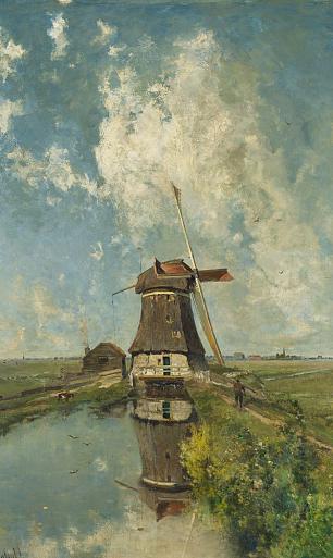 Een Molen aan een Poldervaart, Paul Joseph Constantin Gabriël, 1889