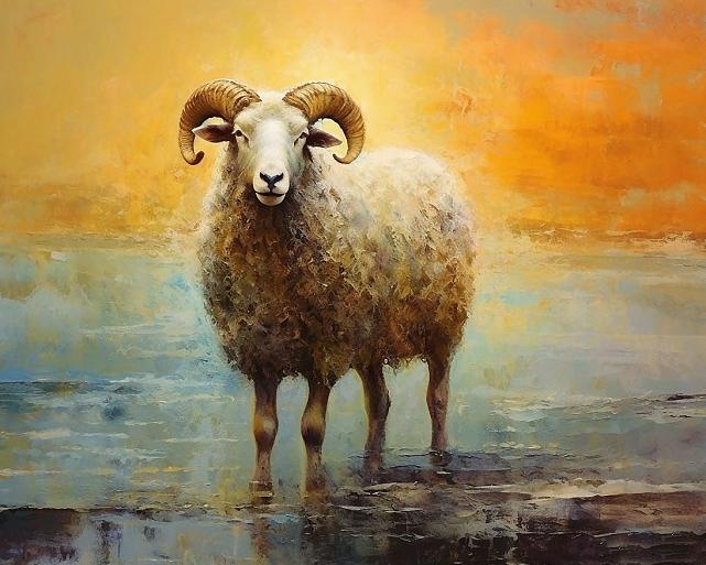 Artistiek olieverfschilderij met schaap