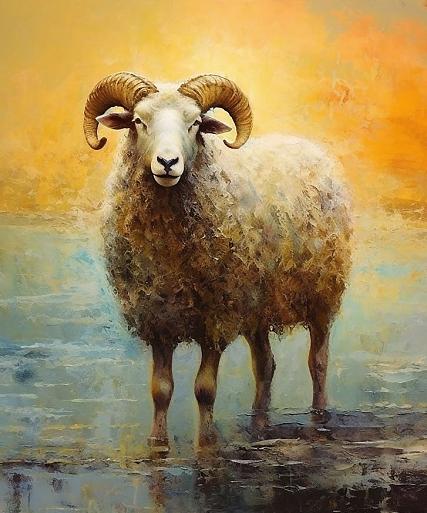 Artistiek olieverfschilderij met schaap