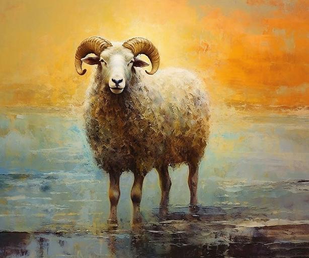 Artistiek olieverfschilderij met schaap