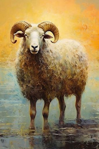 Artistiek olieverfschilderij met schaap