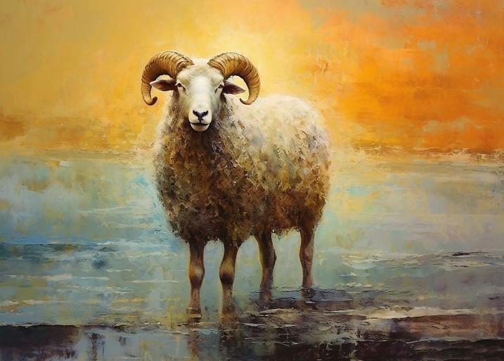 Artistiek olieverfschilderij met schaap