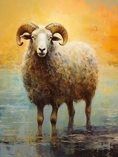 Artistiek olieverfschilderij met schaap