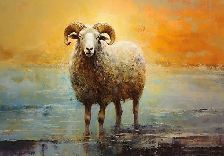 Artistiek olieverfschilderij met schaap