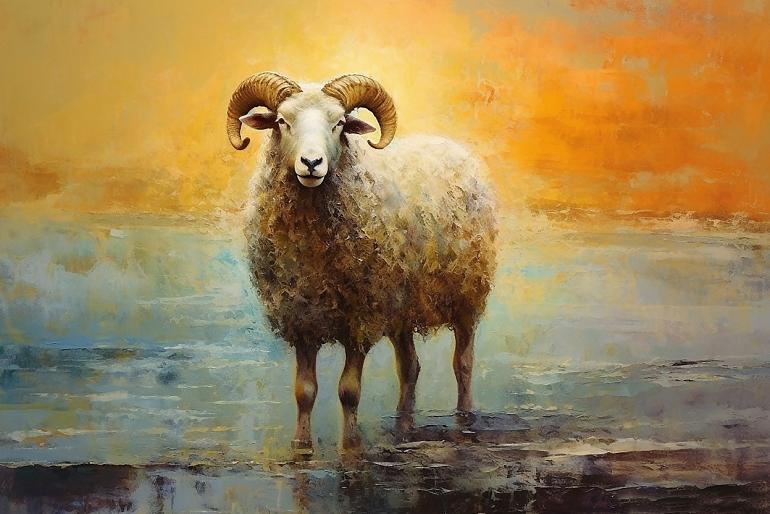 Artistiek olieverfschilderij met schaap