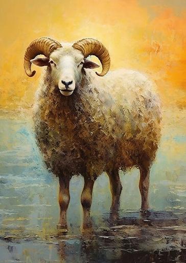 Artistiek olieverfschilderij met schaap