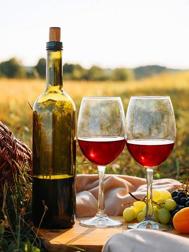 Picknick in de natuur bij zonsondergang