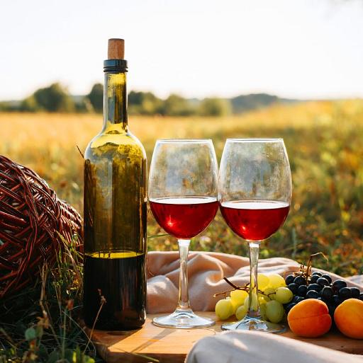 Picknick in de natuur bij zonsondergang