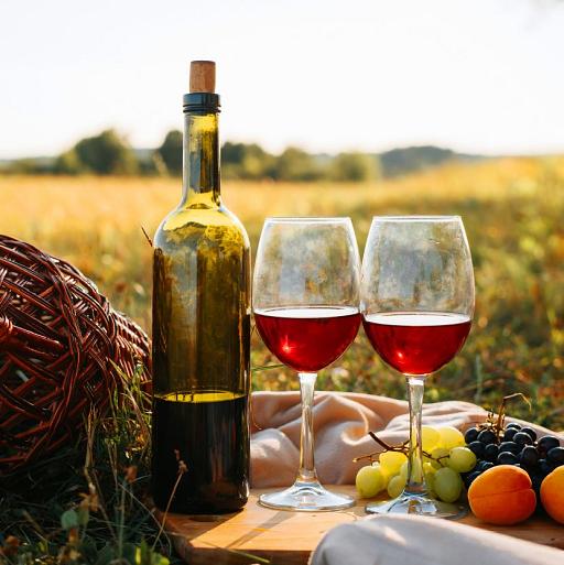 Picknick in de natuur bij zonsondergang